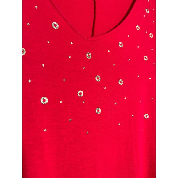 Belldini 3/4 Sleeve Gold Grommet Accent  V-Neck Tunic Top in Red - Sz M - Picture 3 of 7